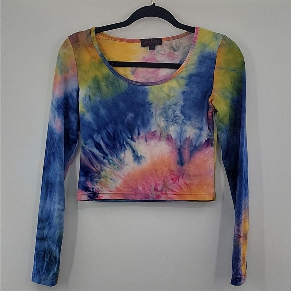 Cotton Candy tie-dyed long sleeve Sz M crop! Fun colors!!
